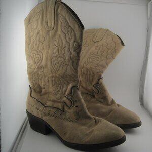 Limited Too Tan Suede Brown Lined Rhinestone Cowgirl Womens Boots Size 5.5